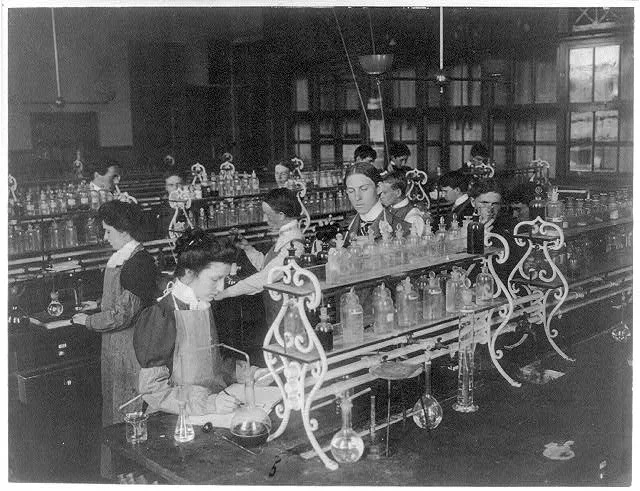 [Students in a chemistry class conducting an experiment, Western High…, Washington D.C., 1899