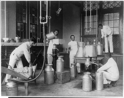 Five men making butter in a class at Hampton Institute, Hampton, Va, 1899