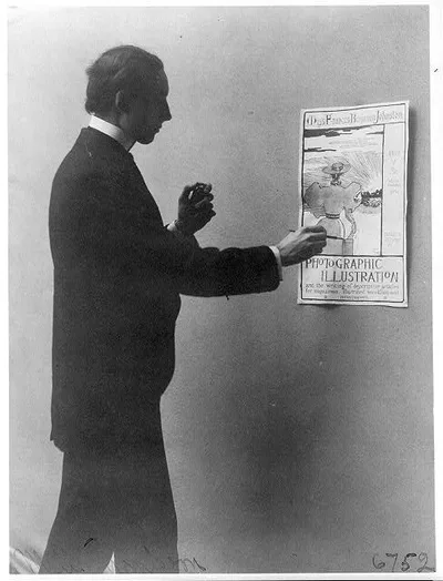 Mills Thompson, three-quarter length portrait, standing, drawing…, 1890