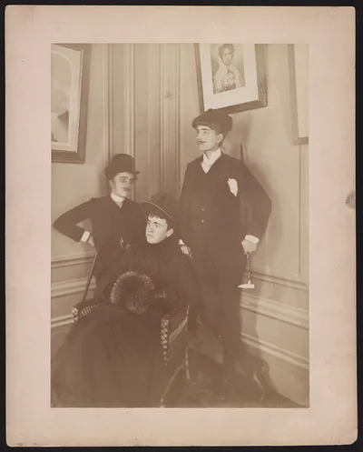 [Frances Benjamin Johnston, full lgth., standing, in costume, wearing…, 1890