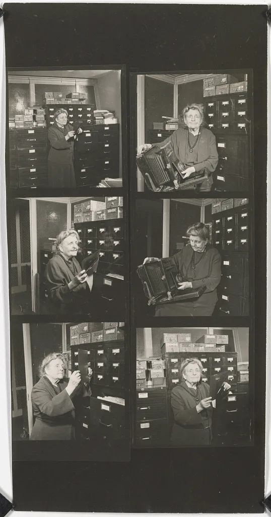 [Composite of six contact photoprints of Frances Benjamin Johnston in…, 1940