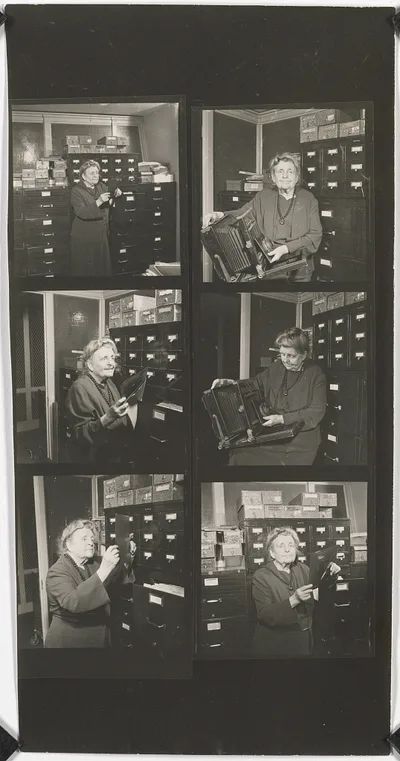 [Composite of six contact photoprints of Frances Benjamin Johnston in…, 1940