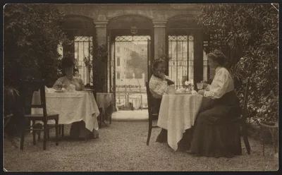 FBJ and Mrs. Gertrude Käsebier, famous photographer, on patio of a…, Italy, Venice, 1905