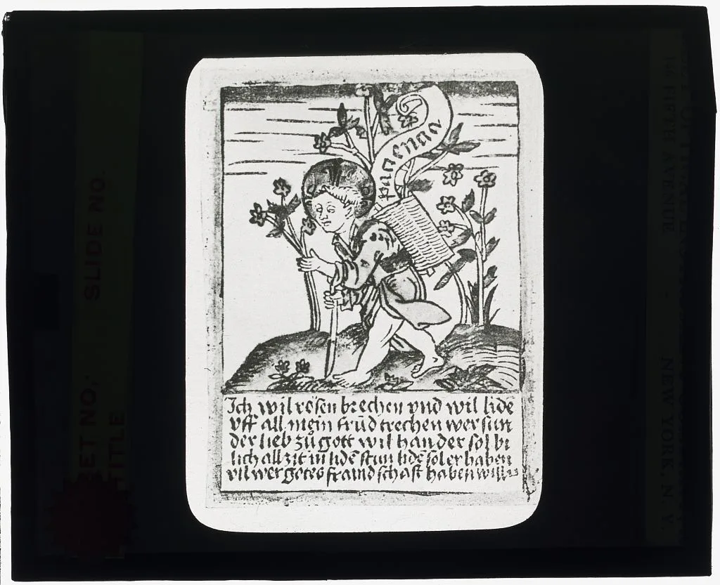 [Reproduction of print showing Christ Child in a garden with basket…, 1915