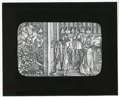 [Reproduction of print showing Herbalist's garden and storeroom], 1915