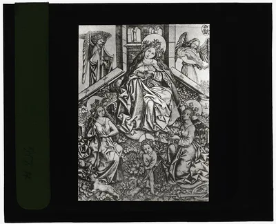 [Reproduction of print showing Virgin in enclosed garden], 1915