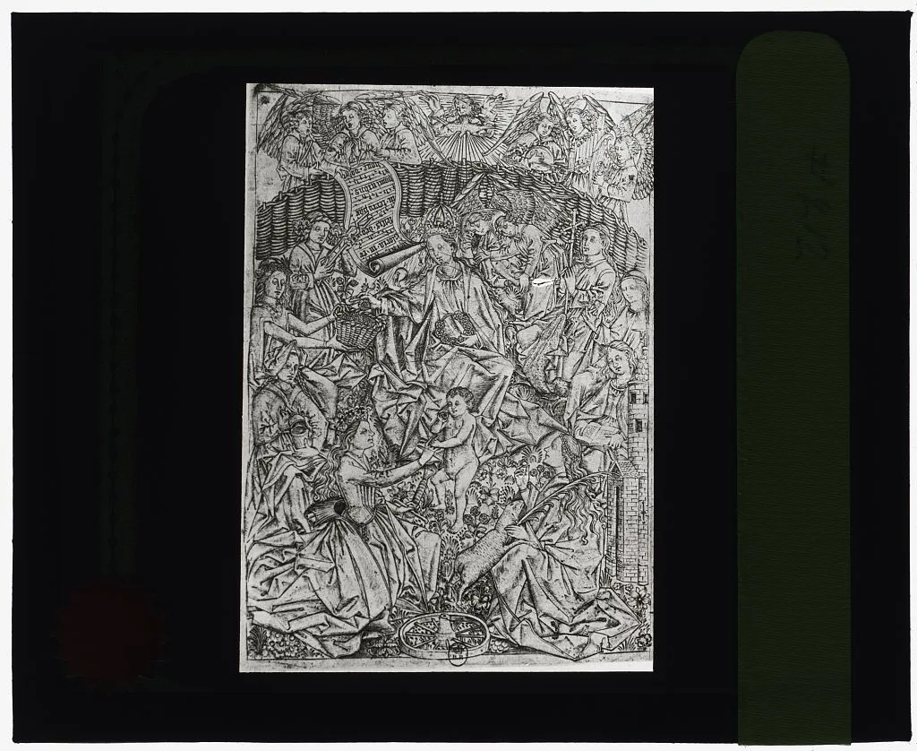 [Reproduction of print showing Virgin and Christ Child in a garden…, 1915