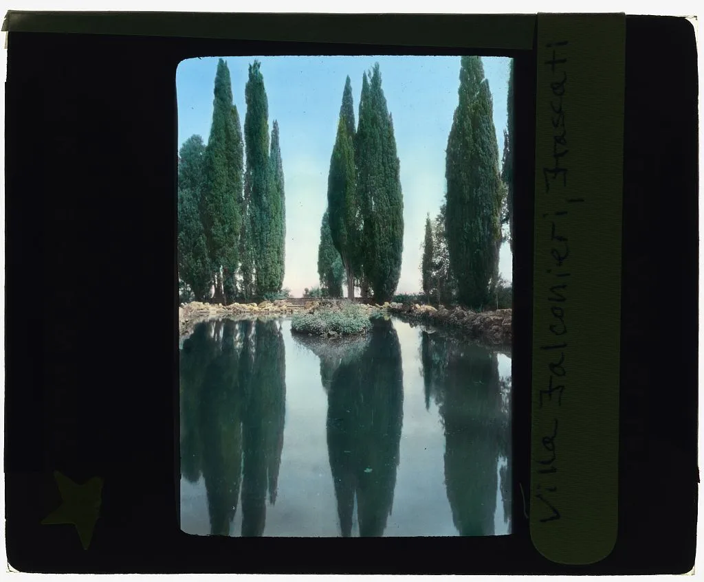 [Villa Falconieri, Frascati, Lazio, Italy. Reservoir with cypress], Frascati, Italy, 1925