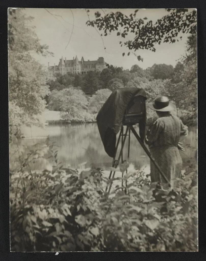 [Photographer Frances Benjamin Johnston standing beside her large…, Asheville, North Carolina, 1938