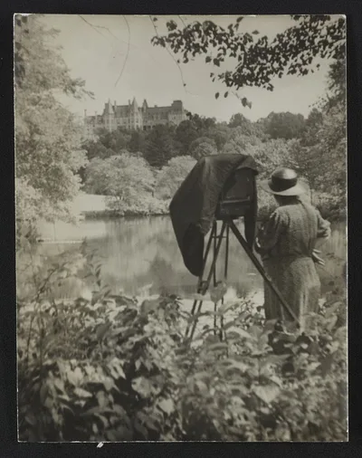 [Photographer Frances Benjamin Johnston standing beside her large…, Asheville, North Carolina, 1938