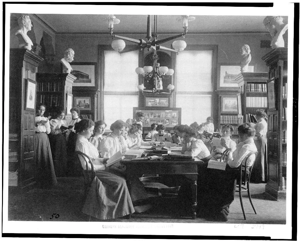 [Group of young women reading in library of normal school,…, Washington D.C., 1899