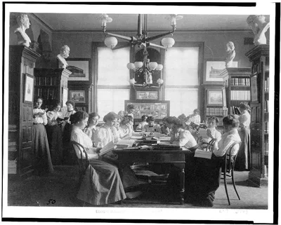 [Group of young women reading in library of normal school,…, Washington D.C., 1899