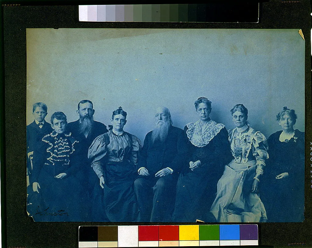 [Frances Benjamin Johnston posed with seven members of her family, in…, 1896