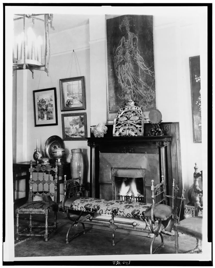 [Fireplace, furniture, and works of art in Frances Benjamin…, New Orleans, Louisiana, 1920